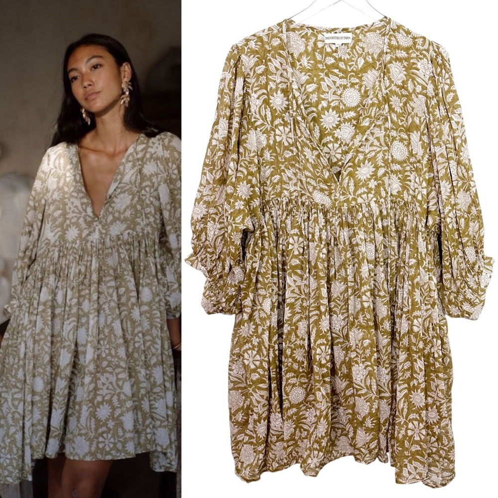 Daughters of India Kyra Mini Dress in Olive Size XXL